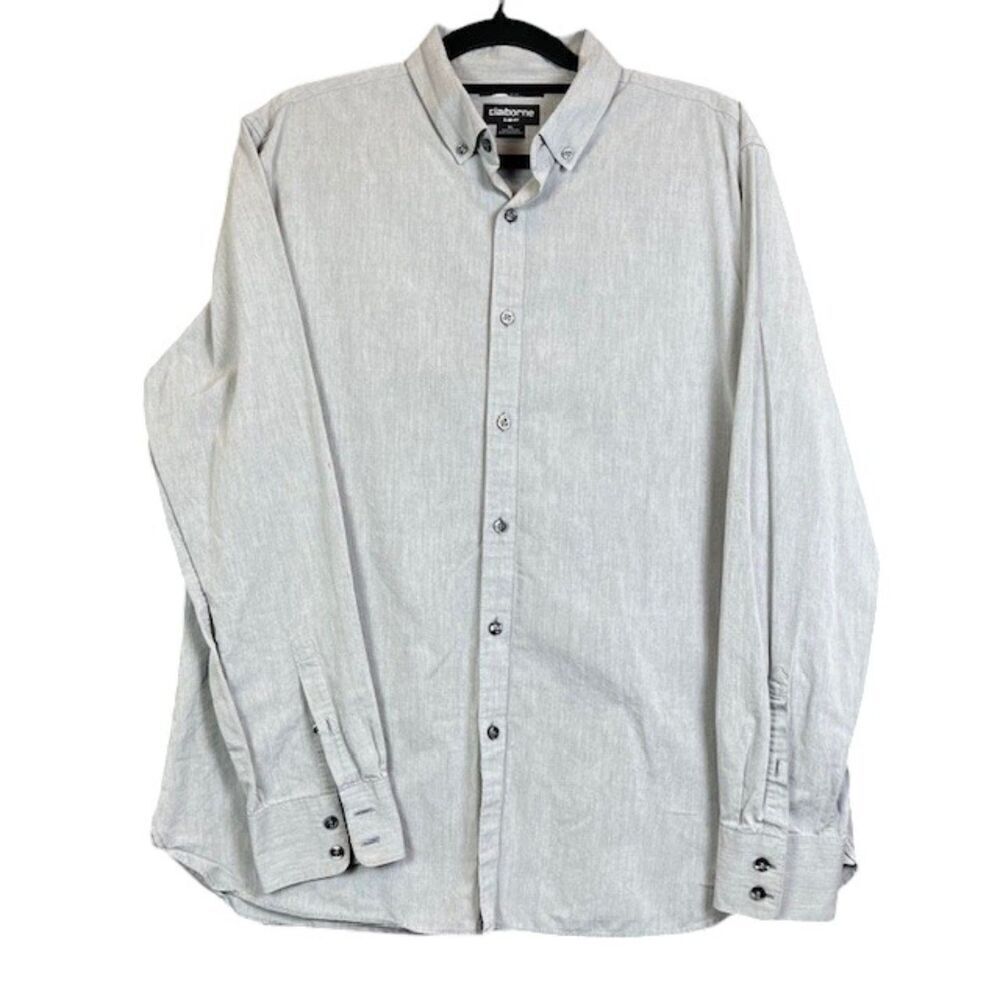 Claiborne Men's Dress Shirt Silver Gray 80's 2-Ply Cotton Slim Fit Size XL